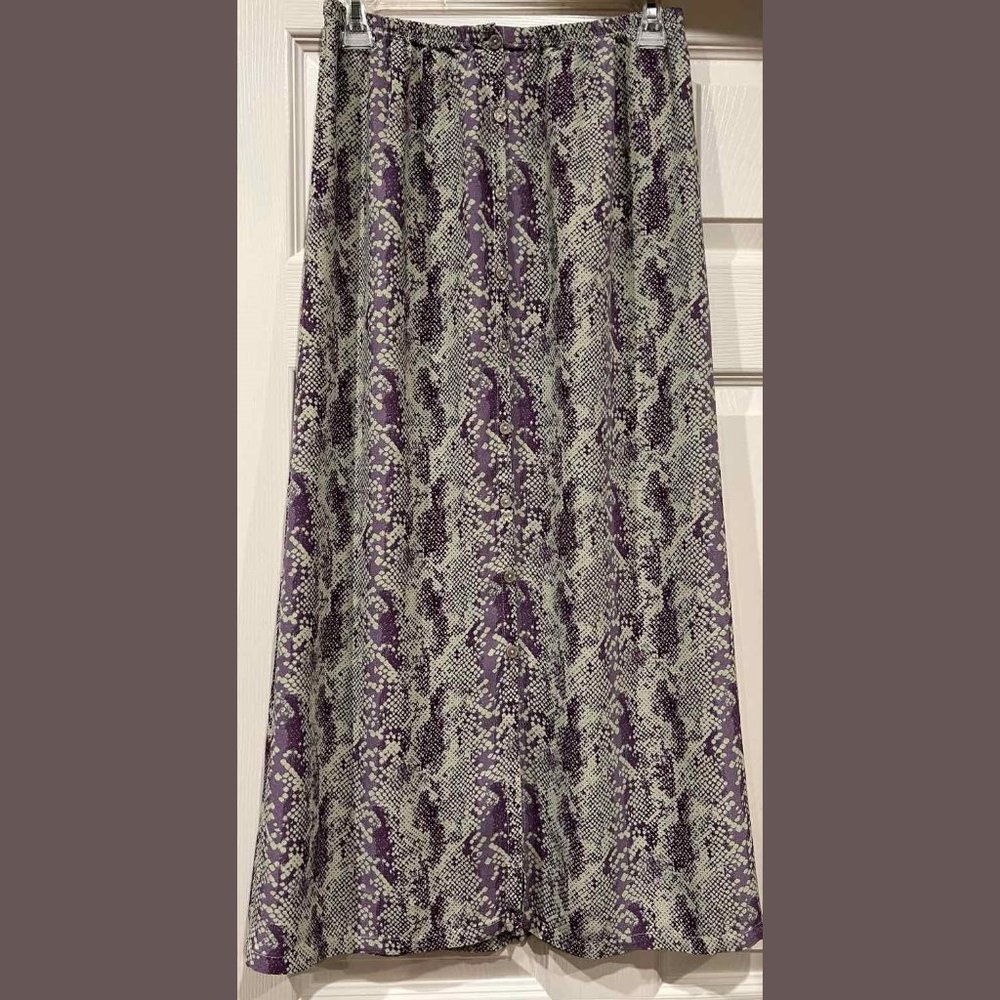 Free People Mint Lavender Reptile Print Button Front Maxi Skirt Size: XS